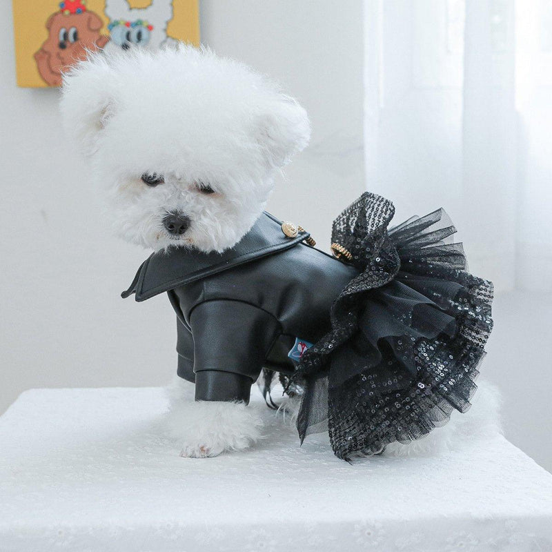 Pet Dog Cat Clothes Autumn Winter Fashion Sequin Small Leather Skirt Outfit - L