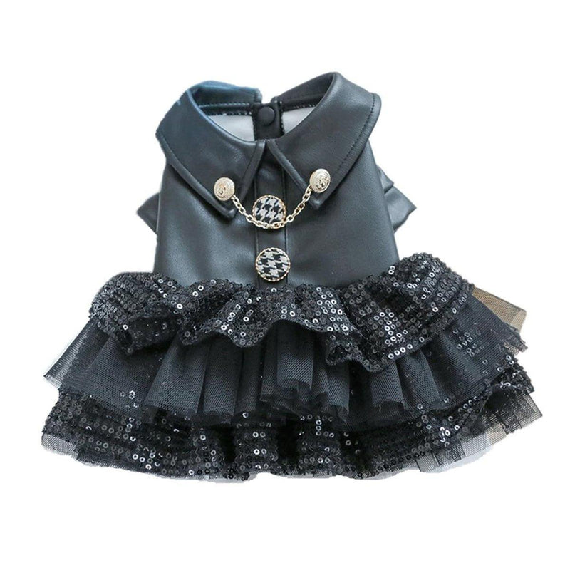 Pet Dog Cat Clothes Autumn Winter Fashion Sequin Small Leather Skirt Outfit - M