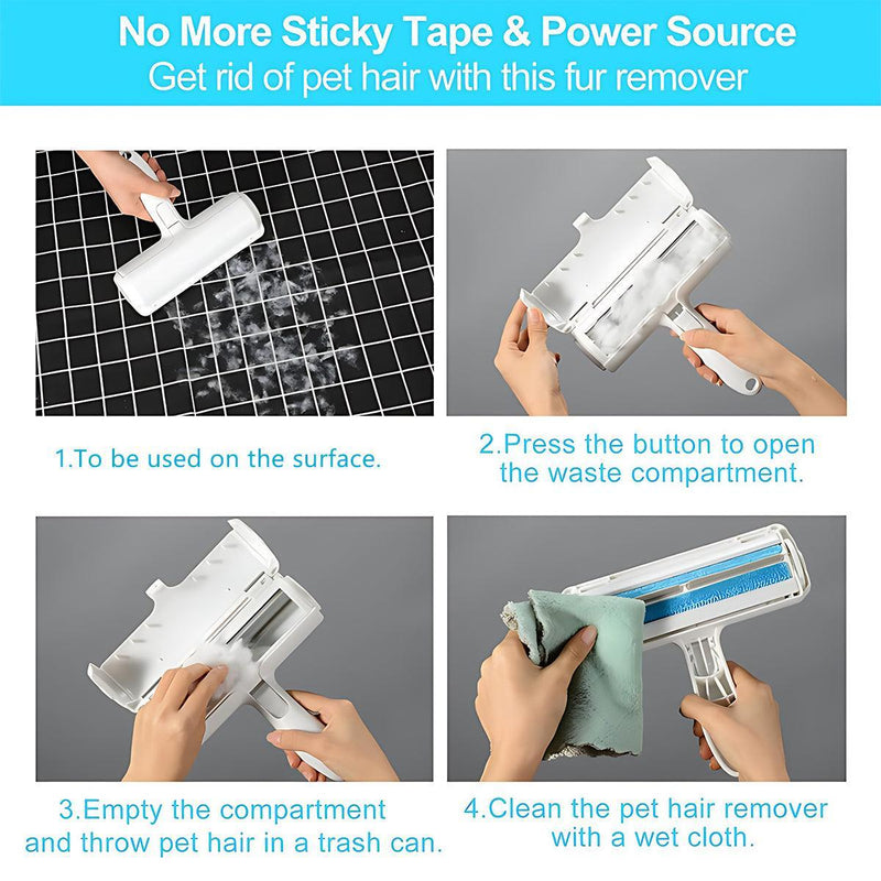 Pet Hair Remover Brush Dog Cat Fur Cleaning Roller Reusable Self Cleaning Tool - Grey