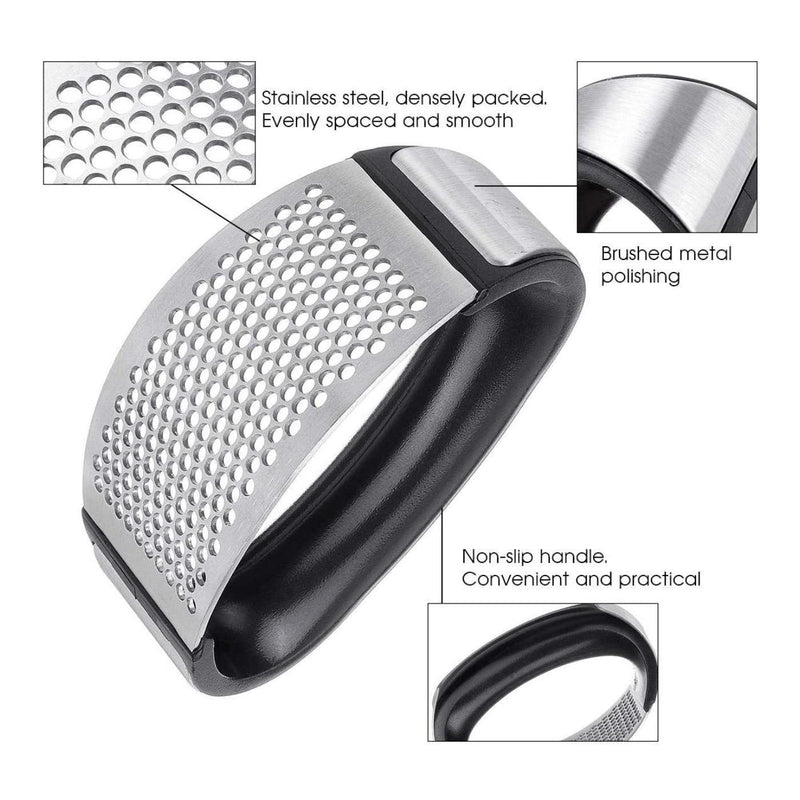 Stainless Steel Garlic Masher Press Crusher Squeezer Masher Kitchen Gadget - Black