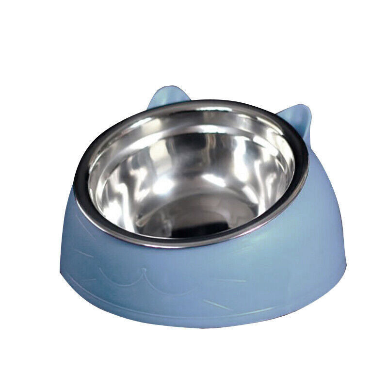 Pet Dog Cat Food Bowl Raised No Slip Stainless Steel Tilted Water Food Feeder - Matcha Green
