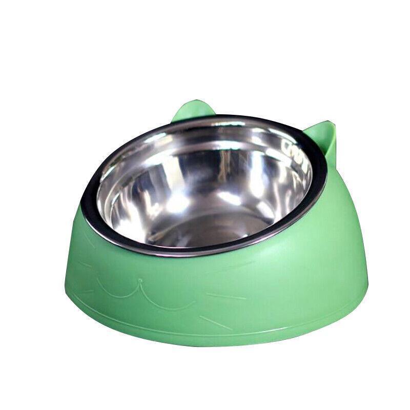 Pet Dog Cat Food Bowl Raised No Slip Stainless Steel Tilted Water Food Feeder - Matcha Green