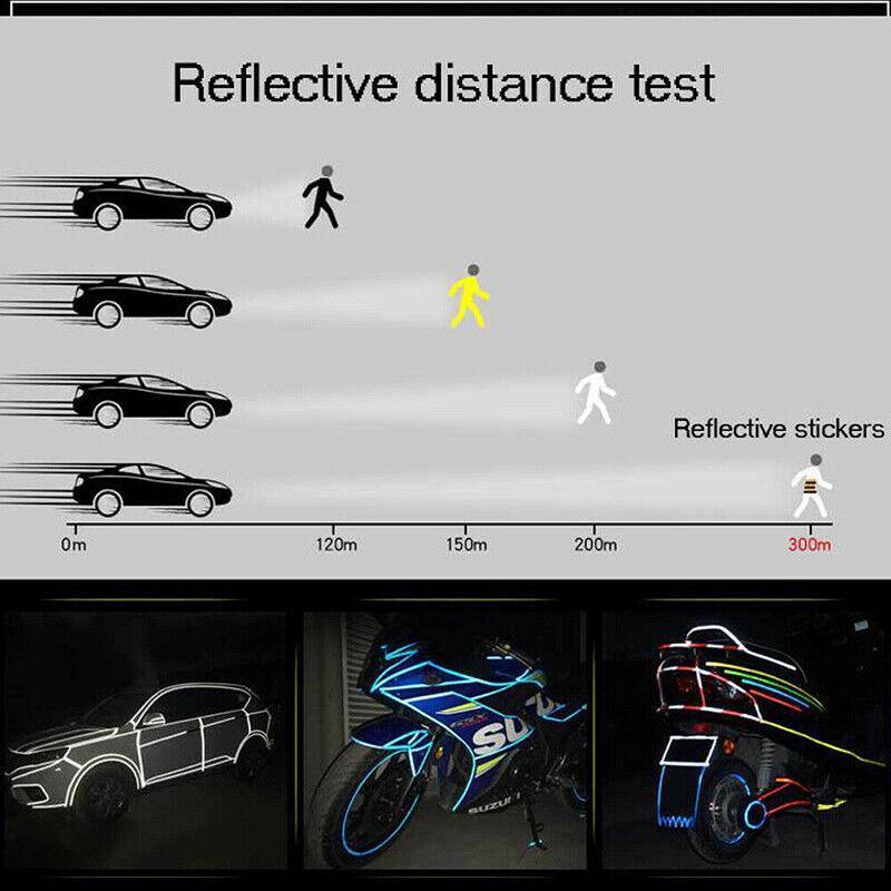 8m Reflective Tape for Bikes Cars Motorcycles Waterproof High Visibility Strip - Colourful