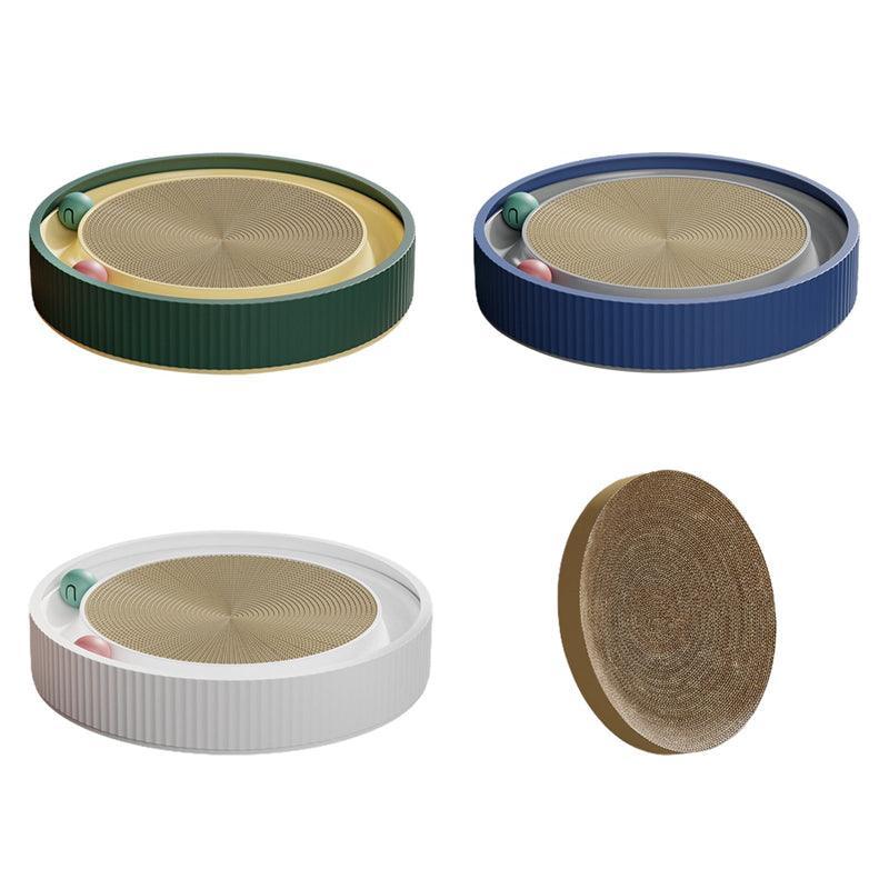 Cat Scratcher Lounge Bed Toy 40cm Round Foldable Cardboard Pad with Ball Track - Blue
