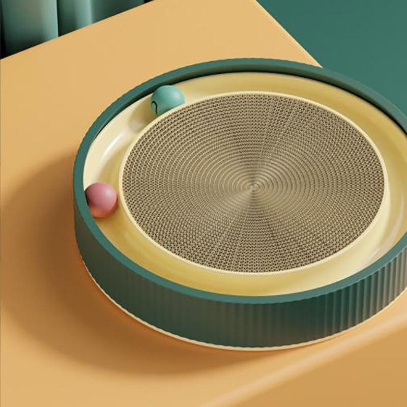 Cat Scratcher Lounge Bed Toy 40cm Round Foldable Cardboard Pad with Ball Track - Blue