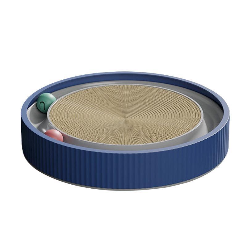 Cat Scratcher Lounge Bed Toy 40cm Round Foldable Cardboard Pad with Ball Track - Blue