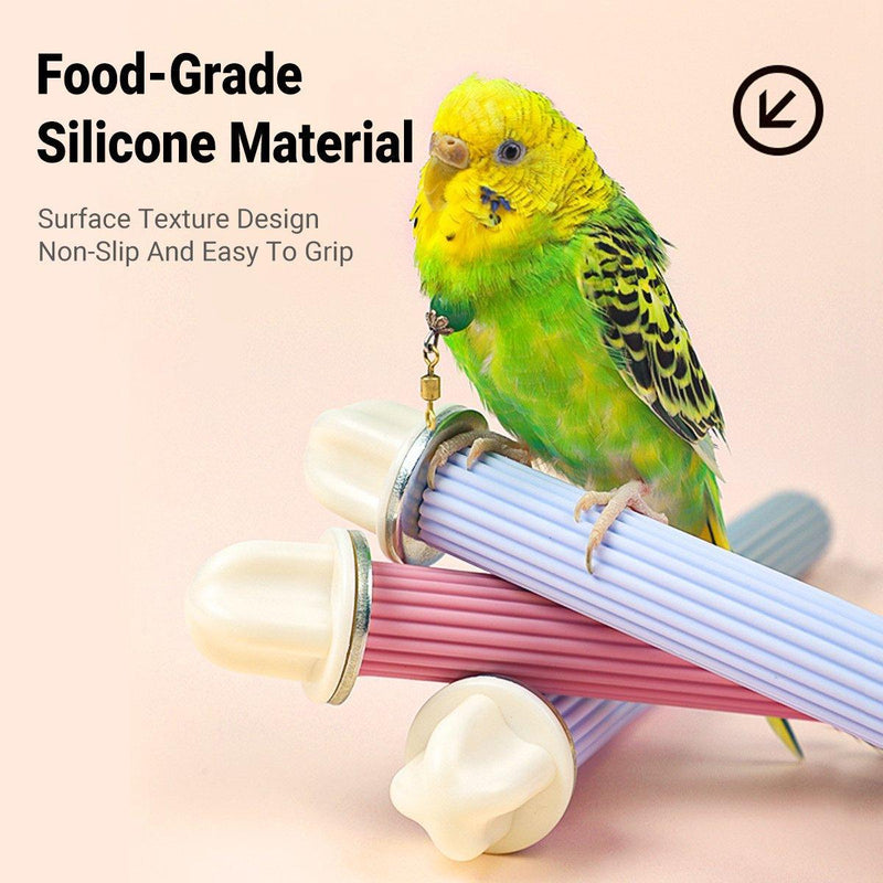Non-Slip Silicone Parrot Perch Stand Stick Grinding Claw Bird Cage Accessories - Pink Grey