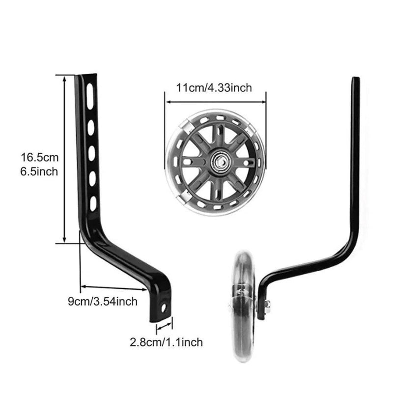 12–20 Inch Bike Training Wheels Flashing PVC Silent Stabilizer Auxiliary Support - Black