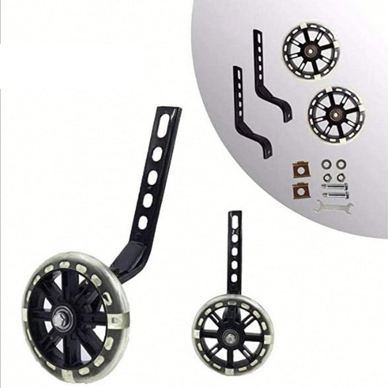 12–20 Inch Bike Training Wheels Flashing PVC Silent Stabilizer Auxiliary Support - Black