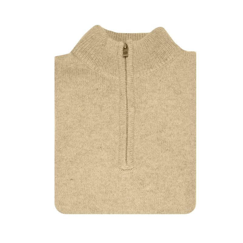 100% SHETLAND WOOL Half Zip Up Knit JUMPER Pullover Mens Sweater Knitted - Oat Marle (03) - L