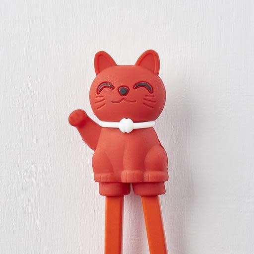 Maneki Trainer Chopsticks Lucky Cat in Red