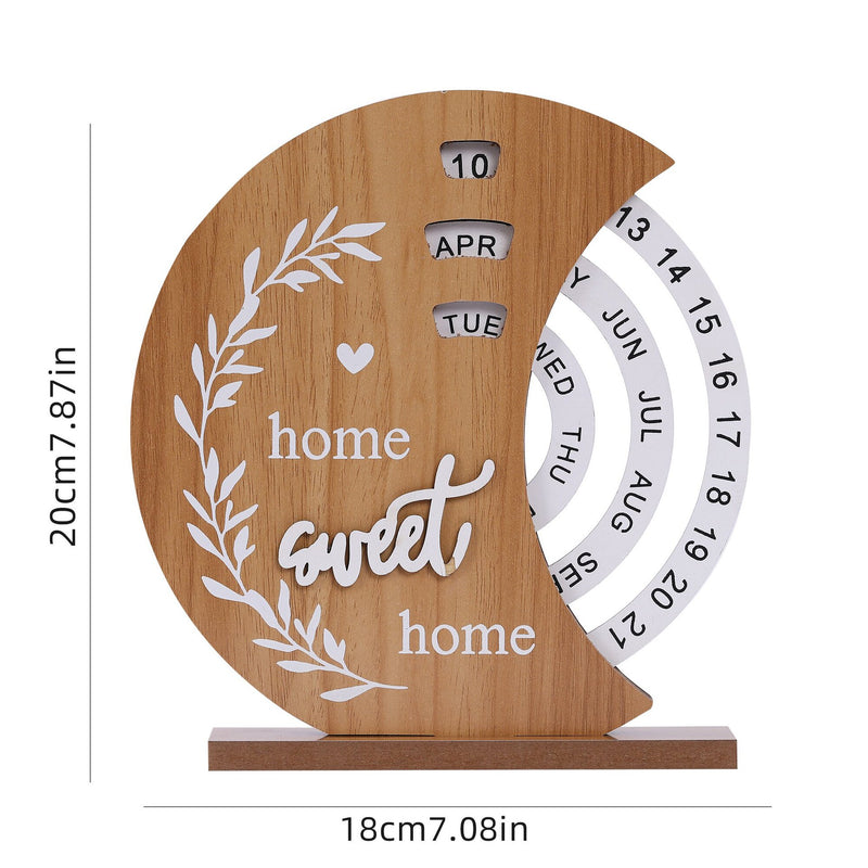 Rustic Perpetual Wooden Calendar | Decorative Home & Desk Accessory 20*18cm Moon shape