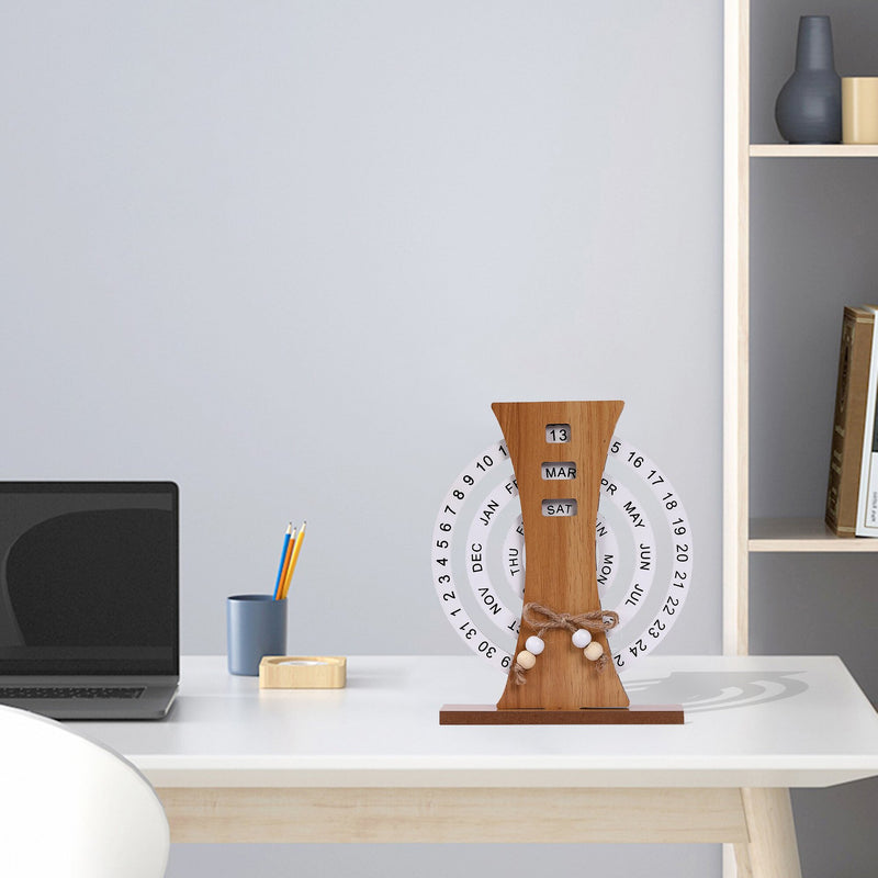 Rustic Perpetual Wooden Calendar | Decorative Home & Desk Accessory (Ferris wheel shape)