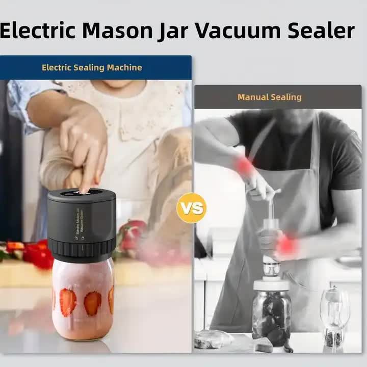 Portable Vacuum Sealer for Mason Jars, KZ-80S (Automatic stop) - Black Electric Food Preservation Machine with  LED Display