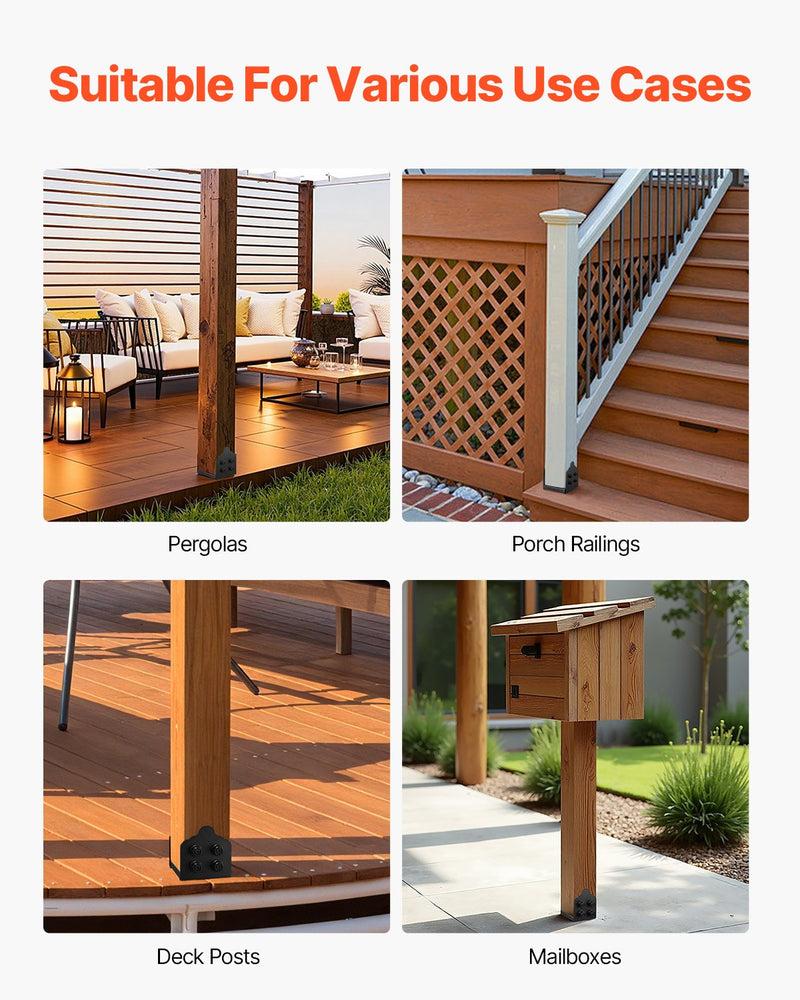 VEVOR 8x8 Post Base 2 Pcs, Inner Size 7.9x7.5 inch / 200x190 mm Post Brackets, Heavy Duty Carbon Steel Decking Posts, Wood Posts Brackets for Pavilion Deck Railing Support Deck Base Plate, Black
