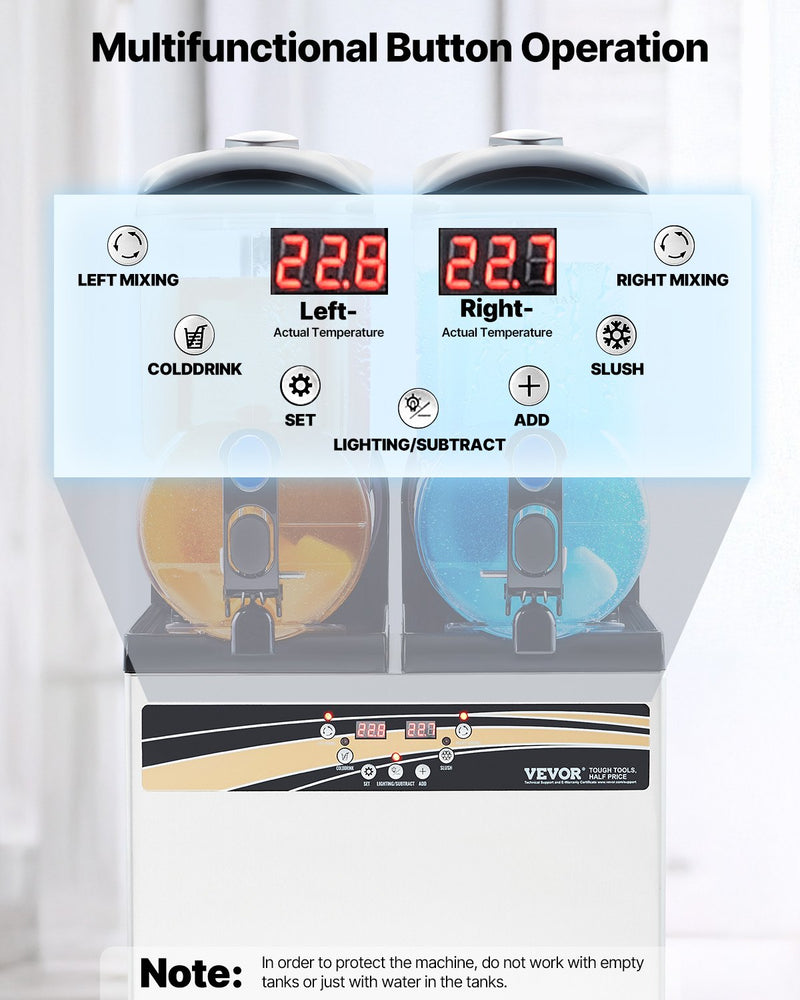 VEVOR Commercial Frozen Drink Maker, 15Lx2 Double Tank Slushy Machine, 120 Cups Stainless Steel Margarita Smoothie Frozen Drink Machine, Slushie Maker for Home Party Restaurants Cafe Bars