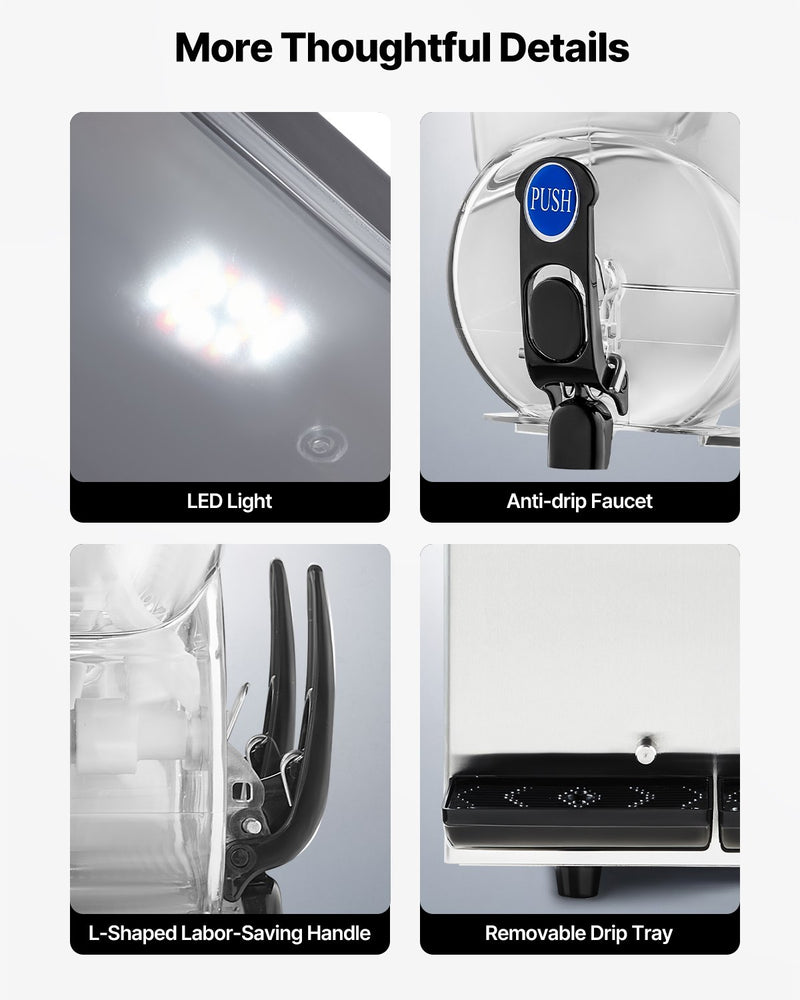 VEVOR Commercial Frozen Drink Maker, 15Lx2 Double Tank Slushy Machine, 120 Cups Stainless Steel Margarita Smoothie Frozen Drink Machine, Slushie Maker for Home Party Restaurants Cafe Bars