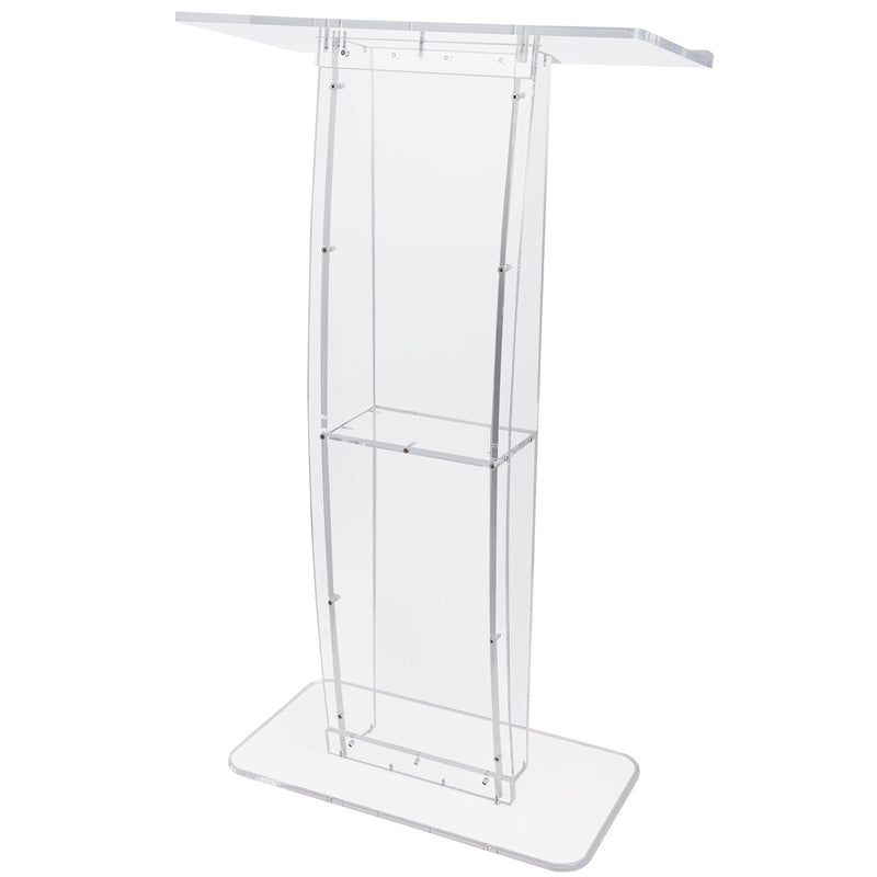 VEVOR Acrylic Podium, 47" Tall, Clear Acrylic Podium Stand with Wide Reading Surface & Storage Shelf, Floor-standing Clear Pulpits Acrylic for Church Office School
