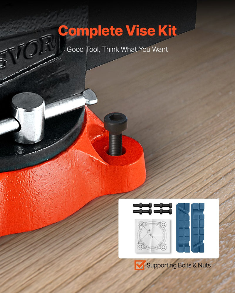 VEVOR Bench Vise, 140 mm Jaw Width, 140 mm Max Jaw Opening Multipurpose Vise with 360° Swivel Locking Base, 73 mm Throat, Heavy Duty Ductile Iron Workbench Vise, Two-Way Jaws for Clamping Round Pipes