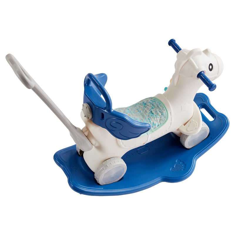 VEVOR 4 in 1 Rocking Horse for Toddlers 1-3 Years, Baby Rocking Horse with Detachable Balance Board, Push Handle and 4 Smooth Wheels, Support up to 80 lbs HDPE Kids Ride on Toy with Sound, Blue