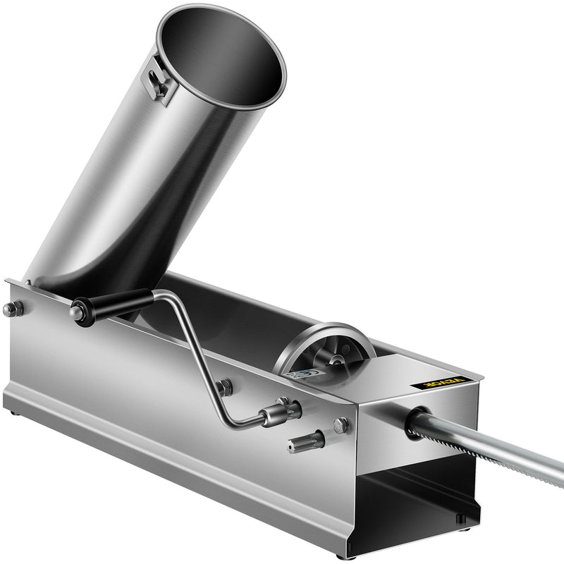 VEVOR Manual Sausage Stuffer, 7 L / 15 LBS Horizontal Sausage Machine, Dual-Speed Meat Stuffer, Made of Food-Grade 304 Stainless Steel, Includes 5 Stuffing Tubes, for Home Kitchen Restaurant Commercia