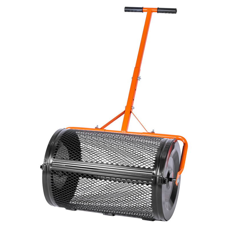 VEVOR Compost Spreader, 24 in Wide Peat Moss Spreader with T Shaped Handle, 3 Heights Adjustable, Powder-Coated Steel Garden Peat Moss Roller, Heavy Duty Grass Seed Spreaders for Planting Seeding