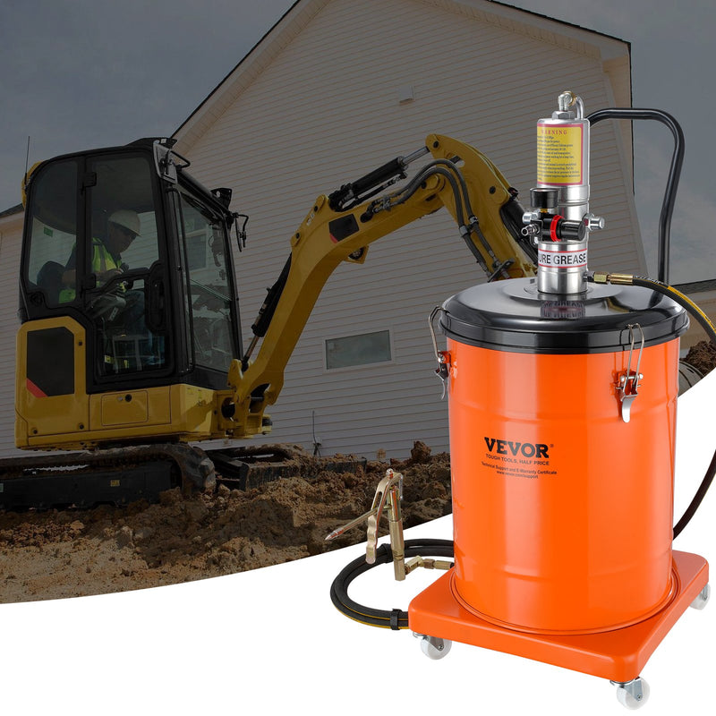 VEVOR Grease Pump, 40L Capacity, Air Operated Grease Pump with 3.88 m High Pressure Hose and Grease Gun, Pneumatic Grease Bucket Pump with Wheels, Portable Lubrication Grease Pump 50:1 Pressure Ratio