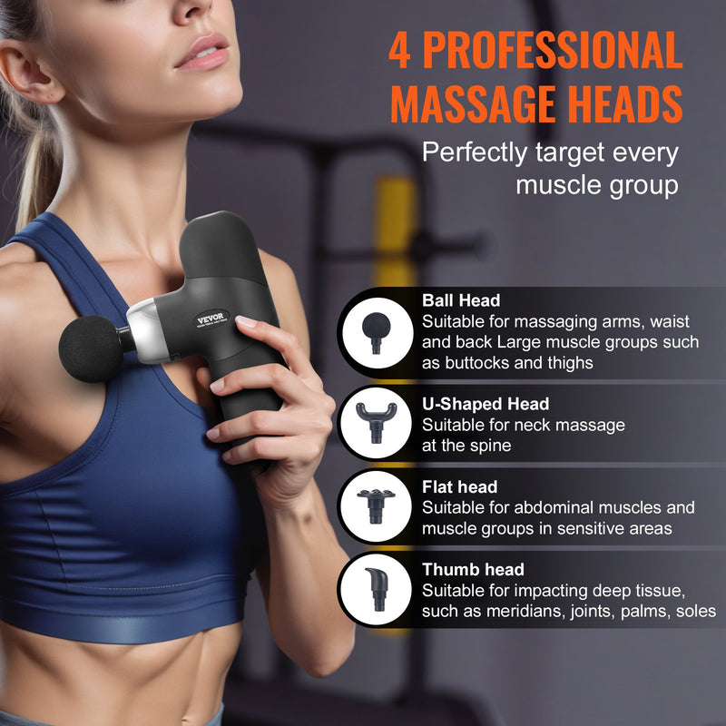 Massage Gun Deep Tissue, Percussion Muscle Massager for Athletes - with 4 Speed Levels & 4 Massage Heads, 7.4V 2500mAh Batteries, Handheld Mini Massage Gun for Pain Relief, Muscle Relaxation
