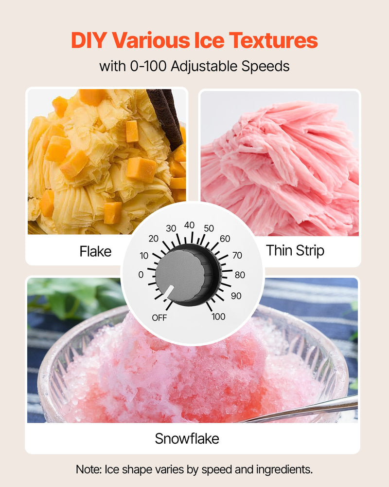 VEVOR Snowflake Ice Machine, 40KG/24H Snowflake Ice Maker, Ice-Shaver Machine with Stainless Steel Blade, Electric Snow Cone Maker with 1.8L Tank, 90S Fast Pre-Cooling, for Home & Small Gatherings