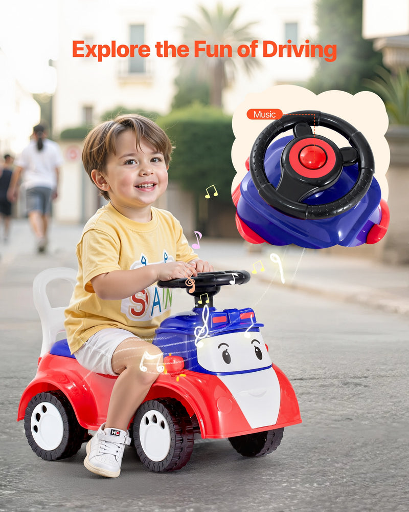 VEVOR Ride On Toddler Push Car, Push Car for Toddler 19 to 36 Months, Kids Ride On Toy with Music & Under-seat Storage, 25 kg Load Capacity, Foot-to-Floor Walker for Toddlers Boys Girls, Red