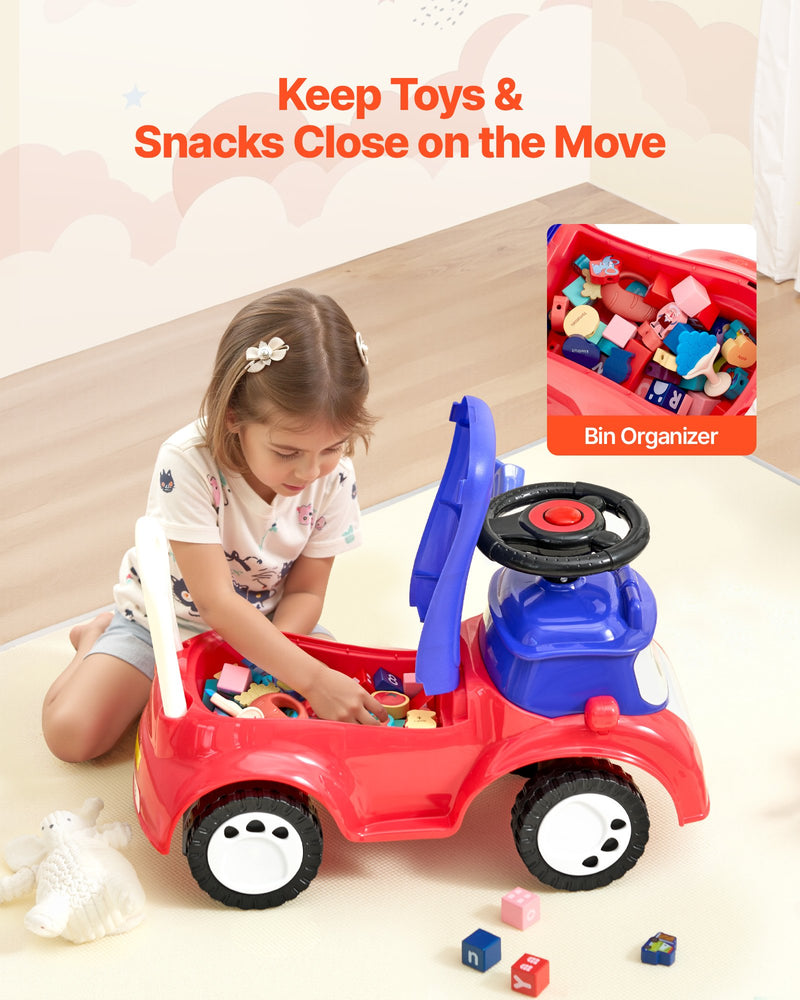 VEVOR Ride On Toddler Push Car, Push Car for Toddler 19 to 36 Months, Kids Ride On Toy with Music & Under-seat Storage, 25 kg Load Capacity, Foot-to-Floor Walker for Toddlers Boys Girls, Red