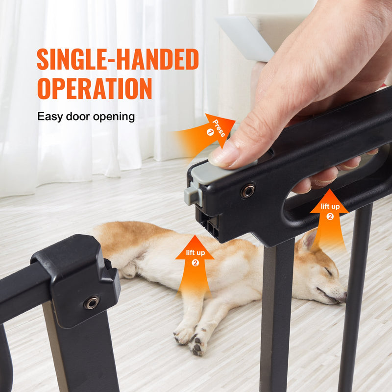 VEVOR Baby Gate, 749-1229 mm Extra Wide, 762 mm High, Dog Gate for Stairs Doorways and House, Easy Step Walk Thru Auto Close Child Gate Pet Security Gate with Pressure Mount and Wall Mount Kit, Black