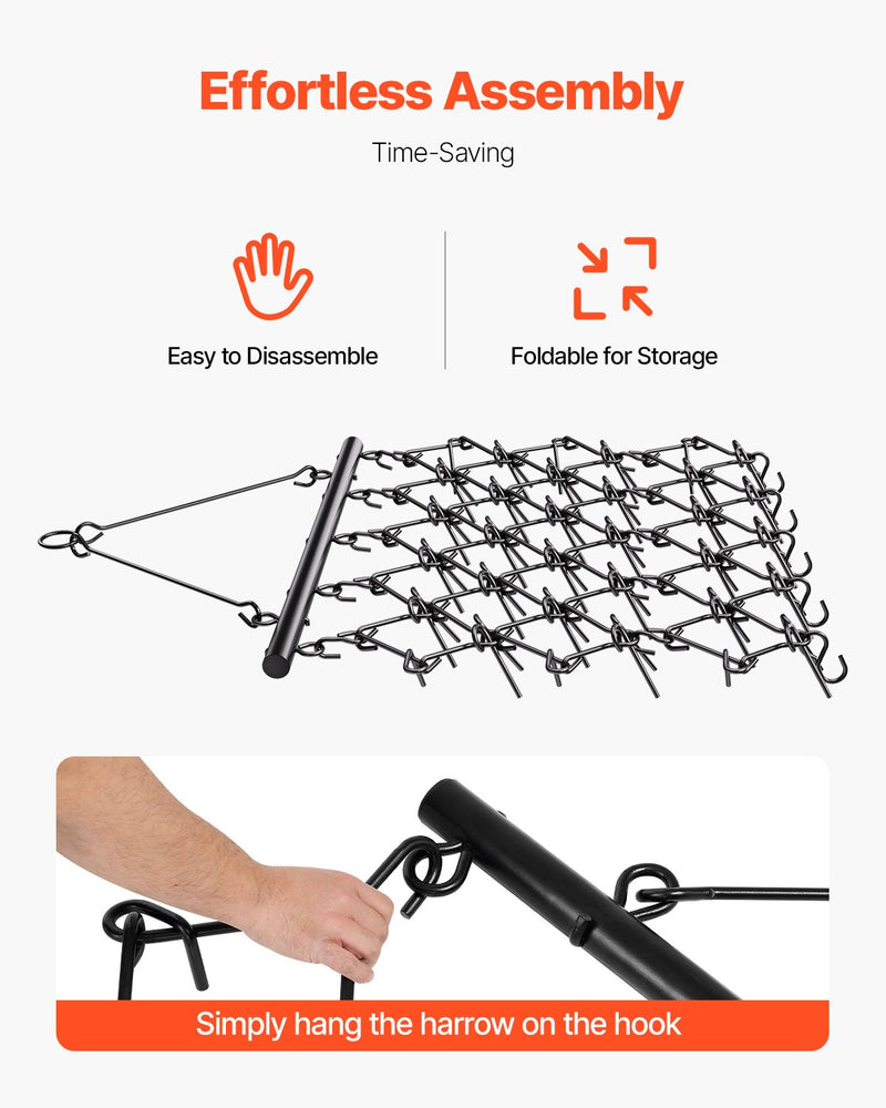 VEVOR Drag Harrow, 5 x 4.5 ft Durable Chain Harrow with 60 Sharp Teeth, Suitable for ATV UTV Tractor, Ideal for Soil Preparation, Seeding, Smoothing Landscapes, and Yard Gravel Driveway Maintenance