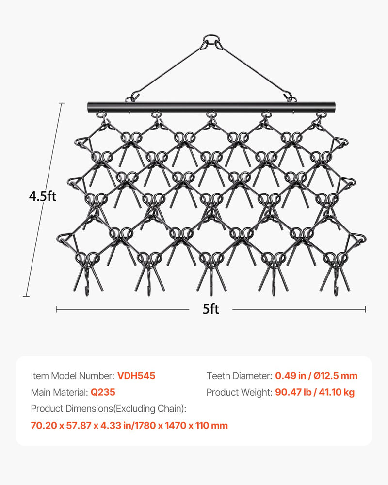 VEVOR Drag Harrow, 5 x 4.5 ft Durable Chain Harrow with 60 Sharp Teeth, Suitable for ATV UTV Tractor, Ideal for Soil Preparation, Seeding, Smoothing Landscapes, and Yard Gravel Driveway Maintenance