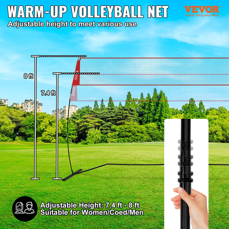 VEVOR Freestanding Volleyball Training Net for Indoor or Outdoor Use, Adjustable Height Portable Net System with Carrying Bag, Professional Volleyball Practice Trainer for Hitting or Serving Drills