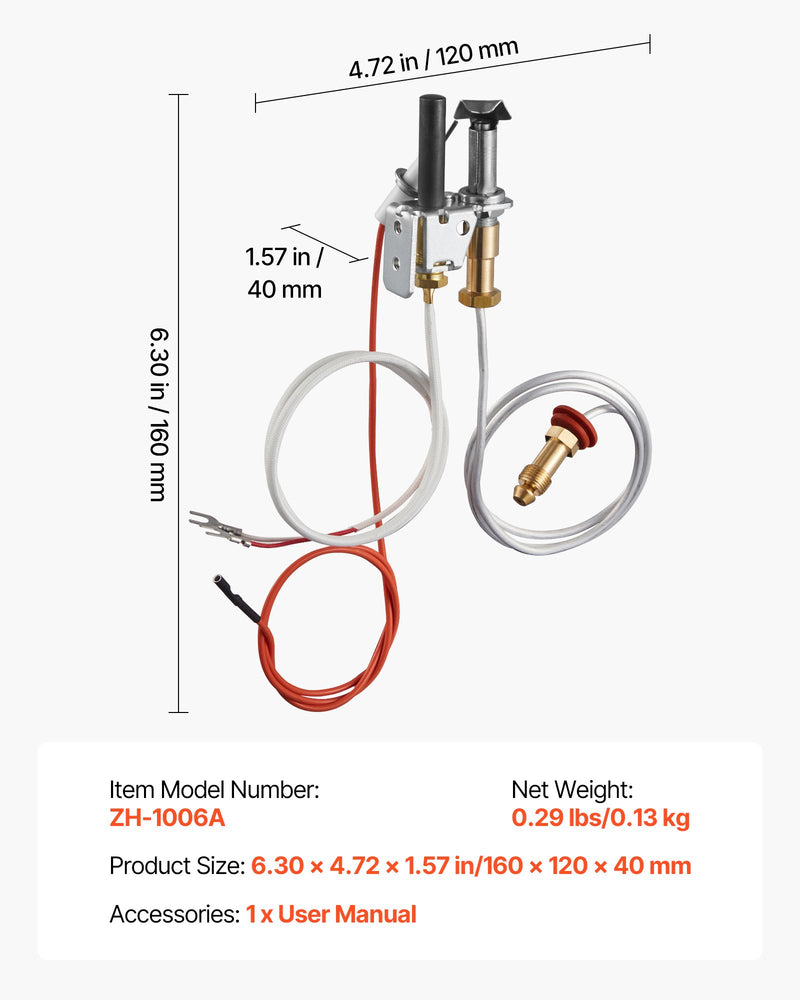 VEVOR Gas Pilot Assembly, OE 446-512A, HSRV 446-512A, SRV 446-512A Fireplace Gas Pilot Assembly Kit, Natural Gas Ignition Replacement, Compatible with Heat & Glo, Heatilator, Lennox, Regency Models