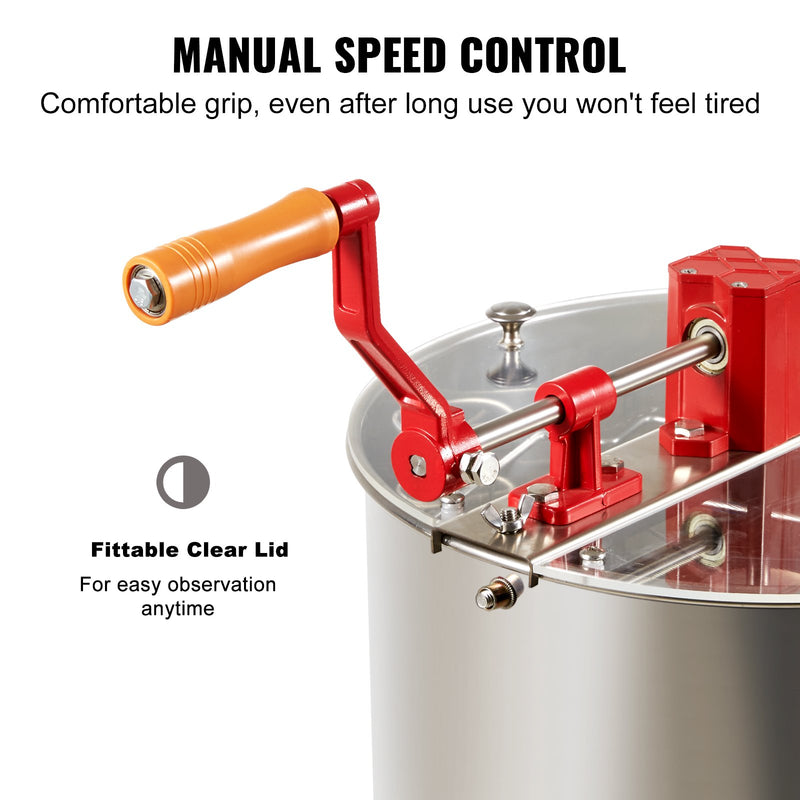 VEVOR Manual Honey Extractor, 3 Frames Honey Spinner Extractor, Stainless Steel Beekeeping Extraction, Honeycomb Drum Spinner with Lid, Apiary Centrifuge Equipment with Height Adjustable Stand