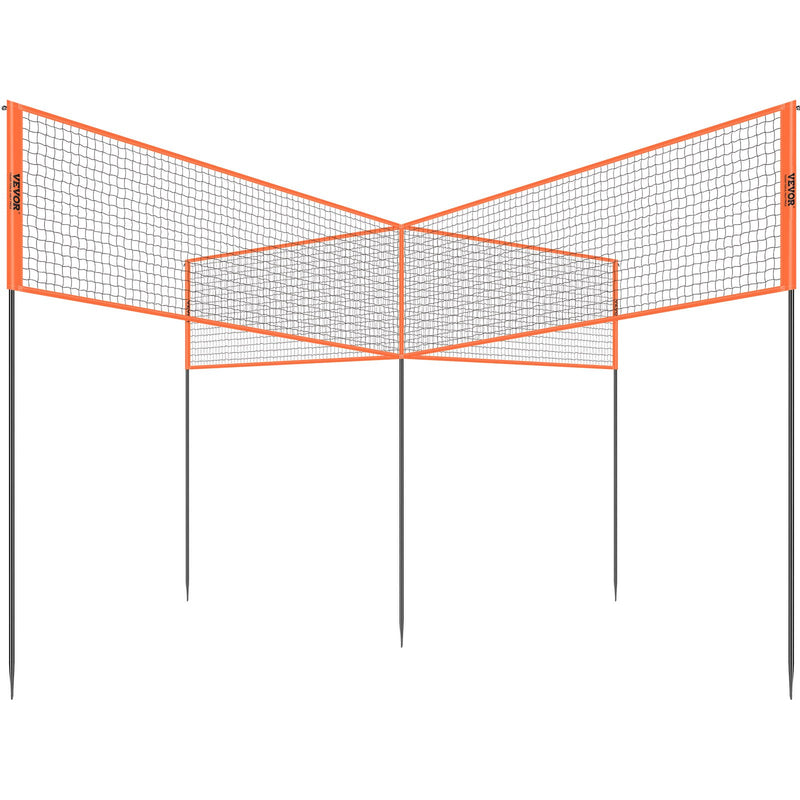 VEVOR 4-Way Volleyball Net, Adjustable Height Badminton Net Set for Backyard Beach Lawn, Outdoor Portable Volleyball Net with Carrying Bag, 4 Square Quick Assemble Game Set For Kids And Adults