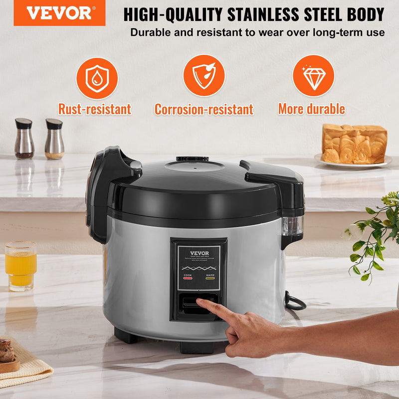 VEVOR Commercial Rice Cooker, 45-Cup Rice Cooker, 9 Liter Large Rice Cooker and Warmer with Nonstick Inner Pot, Fast Cooking and 12-Hour Keep Warm, with Rice Cup and Paddle, for Restaurant