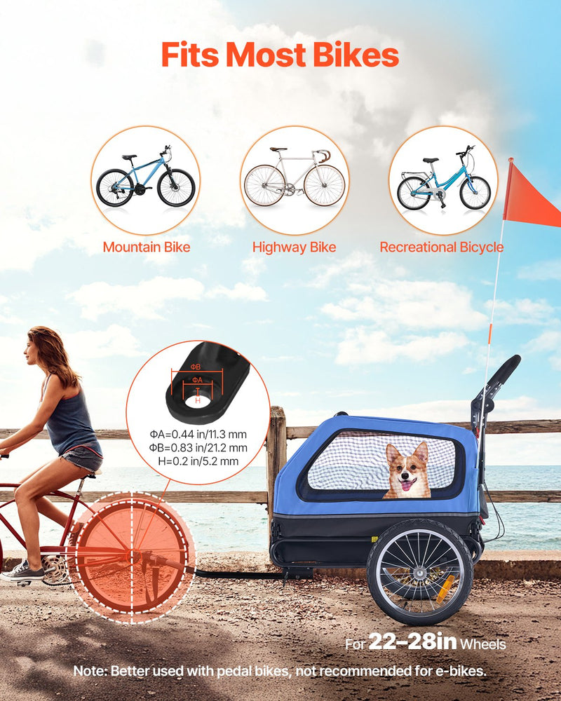 VEVOR Dog Bike Trailer, Supports up to 40 kg, 2-in-1 Pet Stroller Cart Bicycle Carrier for Small & Large Dogs, Easy Folding Frame with Quick Release Wheel, Universal Bicycle Coupler, Internal Leash