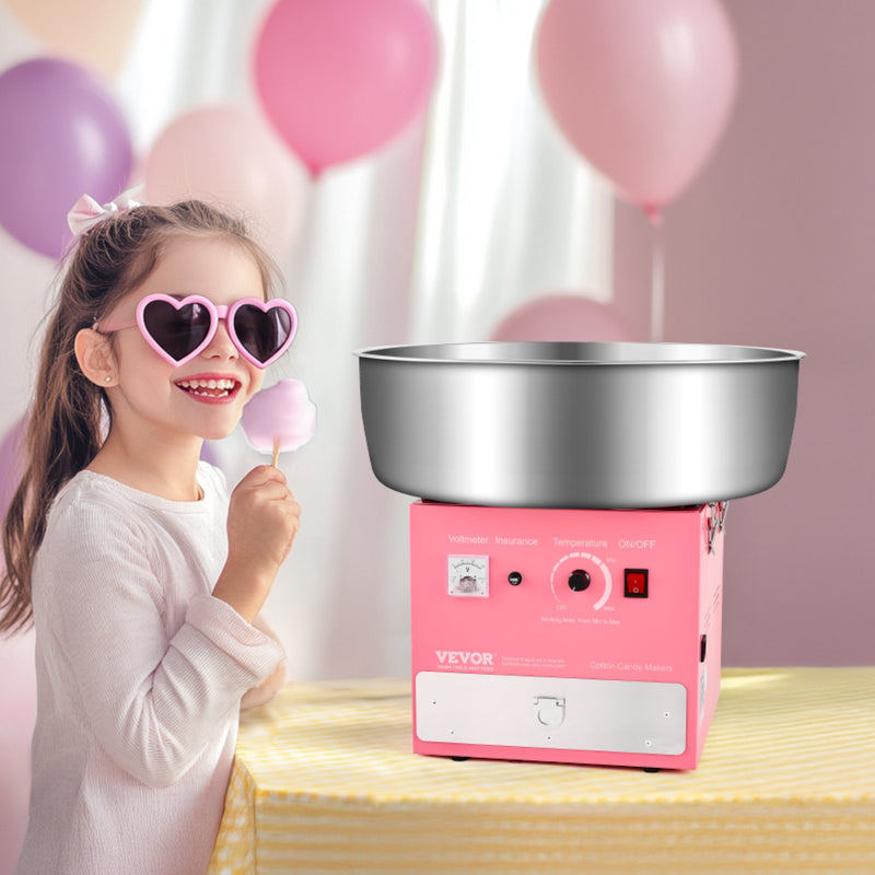 VEVOR Electric Cotton Candy Machine, 1000W Commercial Candy Floss Maker with 52cm Stainless Steel Bowl, Sugar Scoop, and Drawer, Easy Home Use, Perfect for Kids Birthday, Family Party, Pink