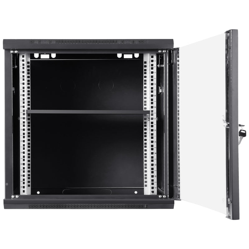 VEVOR 9U Wall Mount Network Server Cabinet, 39.37 cm Deep, Server Rack Cabinet Enclosure, 90.7 kg Max. Ground-mounted Load Capacity, with Locking Glass Door Side Panels, for IT Equipment, A/V Devices
