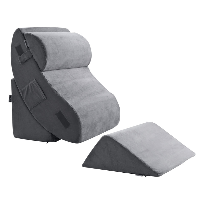 VEVOR Wedge Pillow for Sleeping, 4 Pcs Adjustable Orthopedic Bed Wedge Set, Support Leg Neck Shoulder, Post Surgery Pillow for Back Pain, Acid Reflux, Snoring Relief, Sitting up in Bed, Dark Grey