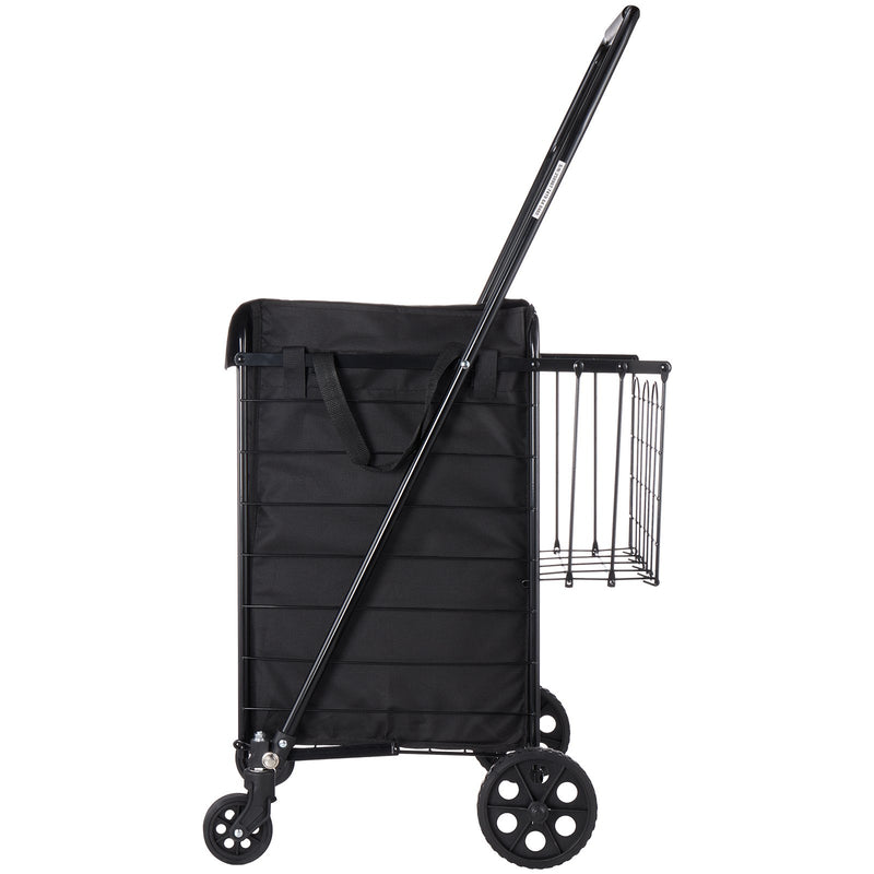 VEVOR Shopping Cart, Folding Grocery Utility Cart with Dual Baskets, Waterproof Liner & Wheels, 45 KG Large Load Capacity, Heavy Duty Laundry Basket for Laundry, Shopping, Camping, Grocery, Luggage
