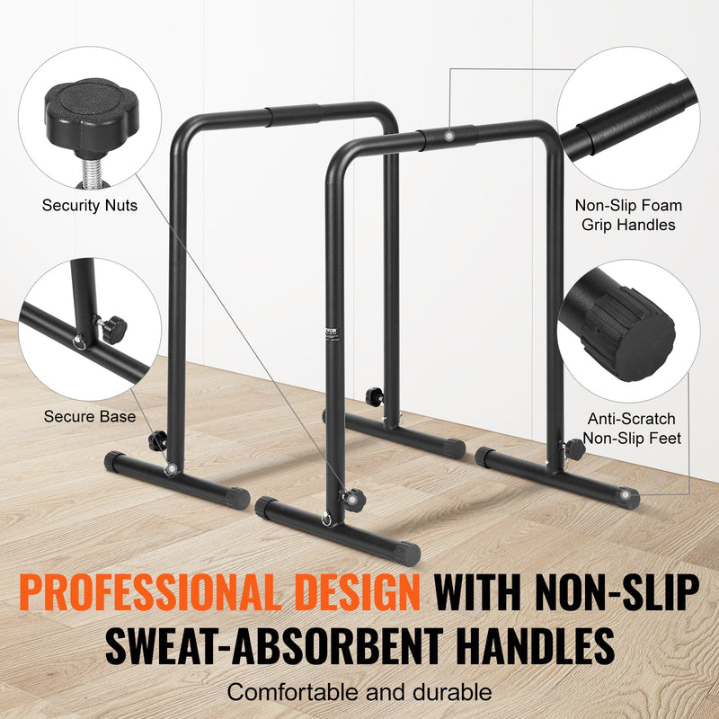 VEVOR Dip Bars, 200 kg Capacity, Heave Duty Dip Stand Station with Adjustable Height, Fitness Workout Dip Bar Station Stabilizer Parallette Push Up Stand, Parallel Bars for Strength Training Home Gym
