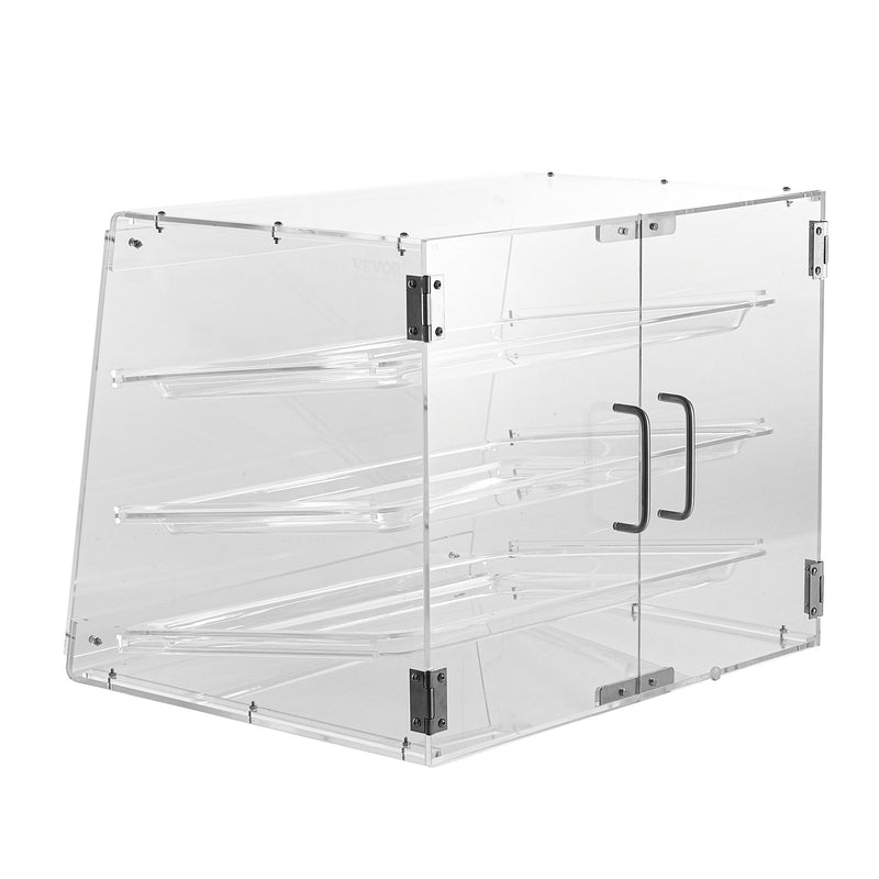 VEVOR Pastry Display Case, 3-Tier Commercial Countertop Bakery Display Case, Acrylic Display Box with Rear Door Access & Removable Shelves, Keep Fresh for Donut Bagels Cake Cookie