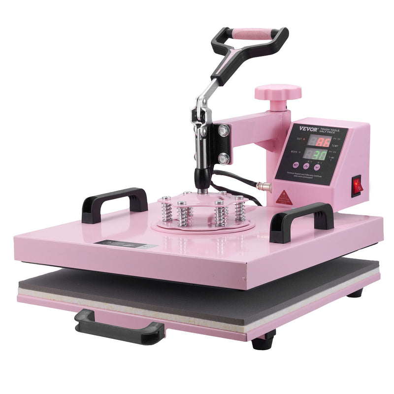 VEVOR Heat Press Machine, 15 x 15 inch, 5 in 1 Heat Transfer Machine with 30 oz Tumbler Press, 360° Swing Away T-Shirt Pressing, Digital Precise Control, for T-Shirts/Mugs/Hats/Plates, Pink