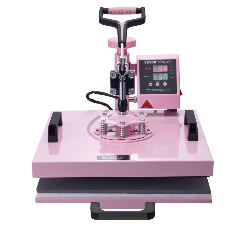 VEVOR Heat Press Machine, 15 x 15 inch, 5 in 1 Heat Transfer Machine with 30 oz Tumbler Press, 360° Swing Away T-Shirt Pressing, Digital Precise Control, for T-Shirts/Mugs/Hats/Plates, Pink