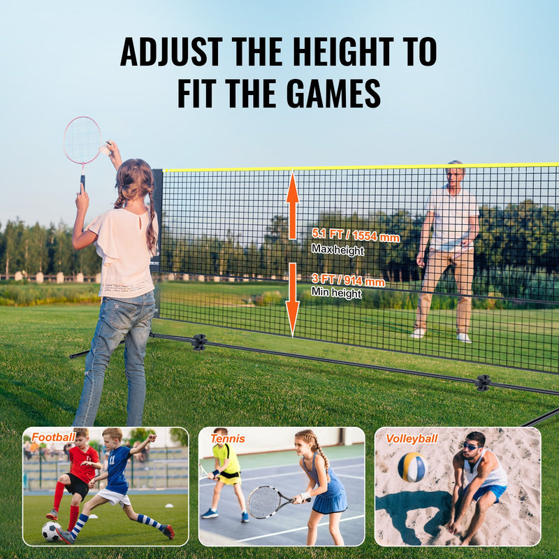 VEVOR 20ft Badminton Net Set Outdoor Portable Volleyball Pickleball Tennis Net