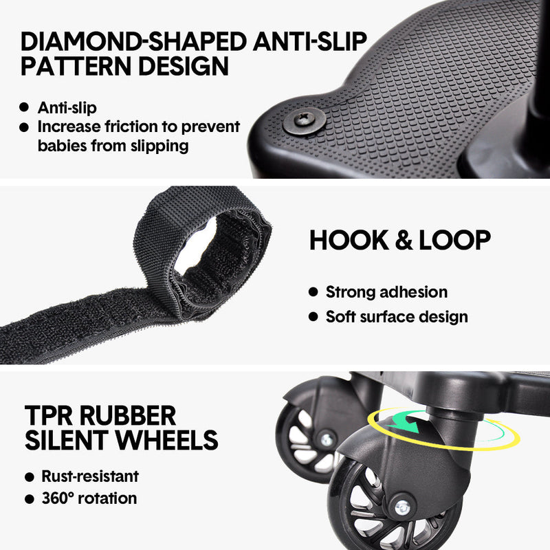 Universal Pram Board Seat and Stand Up Adjustable Buggy Board Pushchair with Bear Pattern Removable Seat Fits Most Strollers Holds Children Up to 25kg